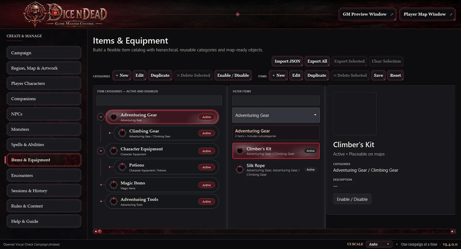 Actual Dice N Dead screenshot: Inventory catalog and categories