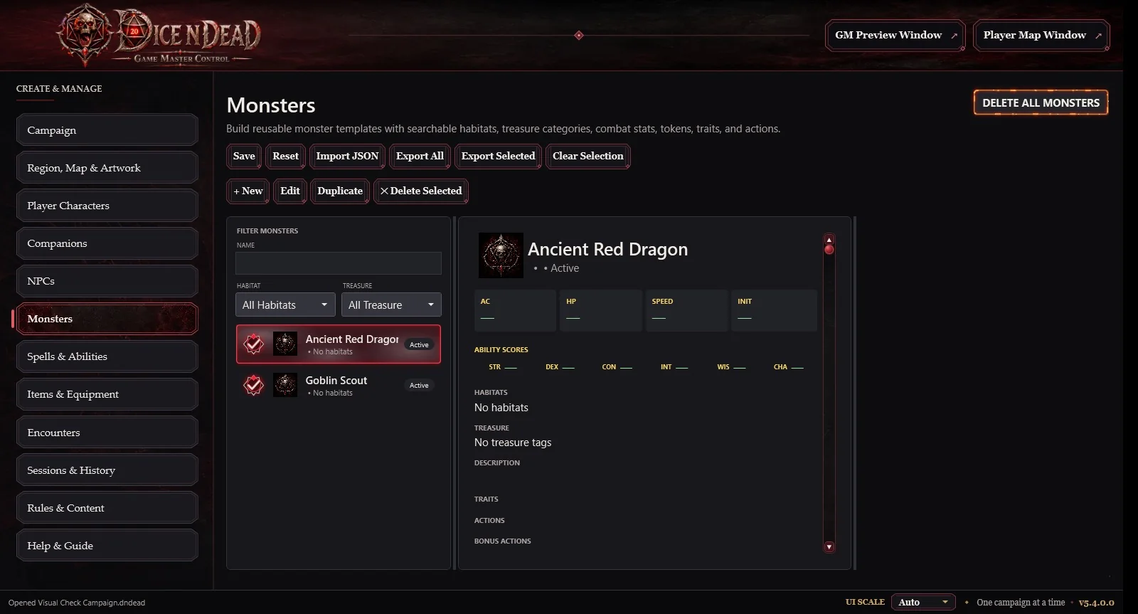 Actual Dice N Dead screenshot: Reusable creatures & combat stats