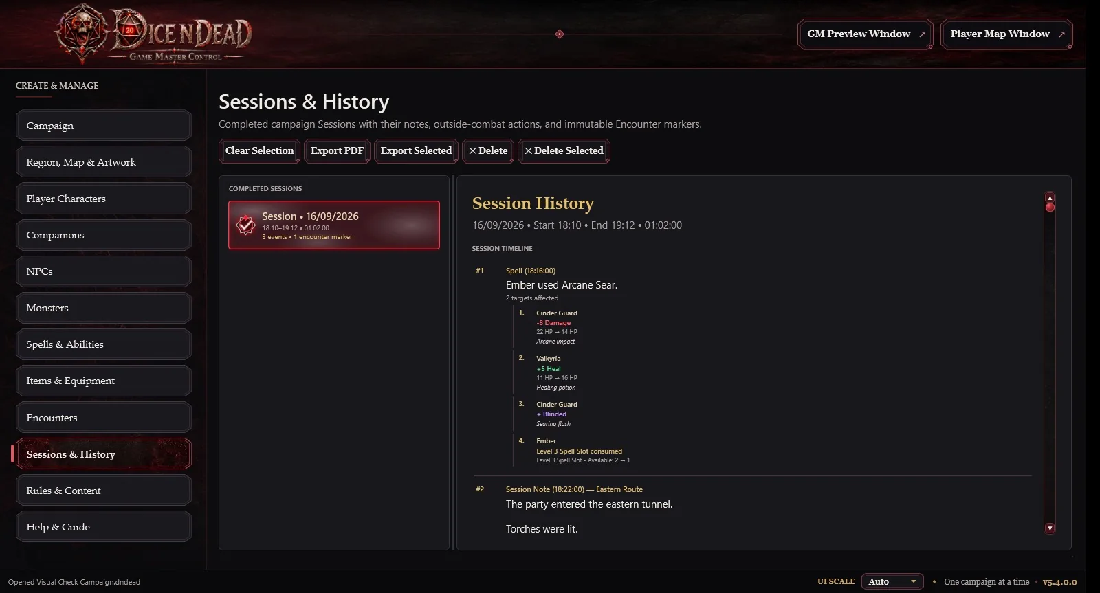 Actual Dice N Dead screenshot: Saved session records